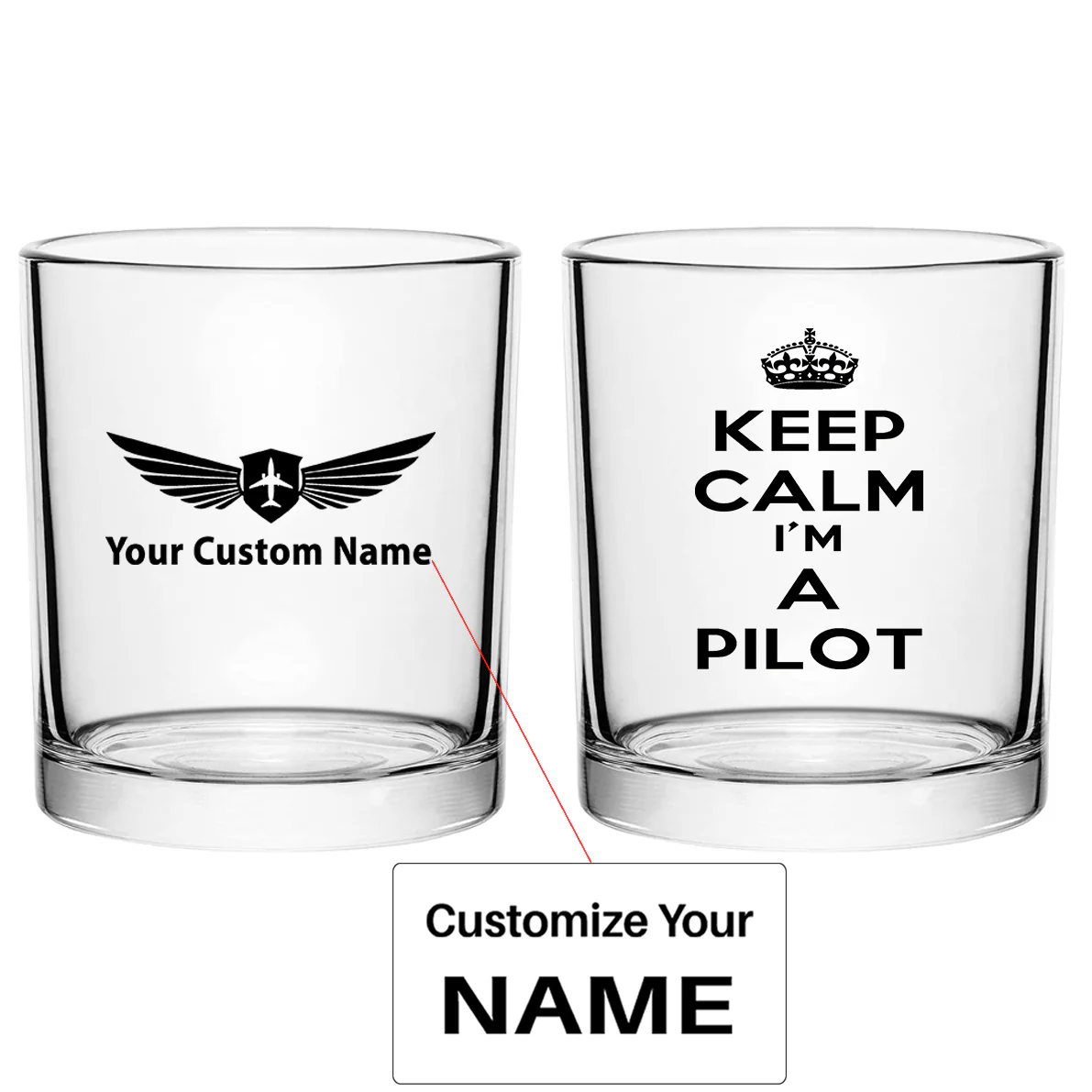 Keep Calm I'm a Pilot Designed Special Whiskey Glasses