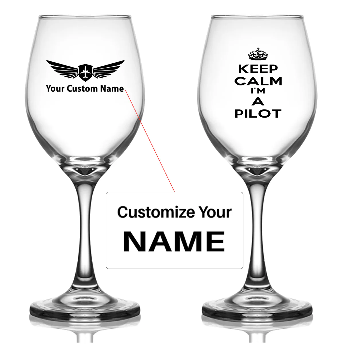 Keep Calm I'm a Pilot Designed Wine Glasses