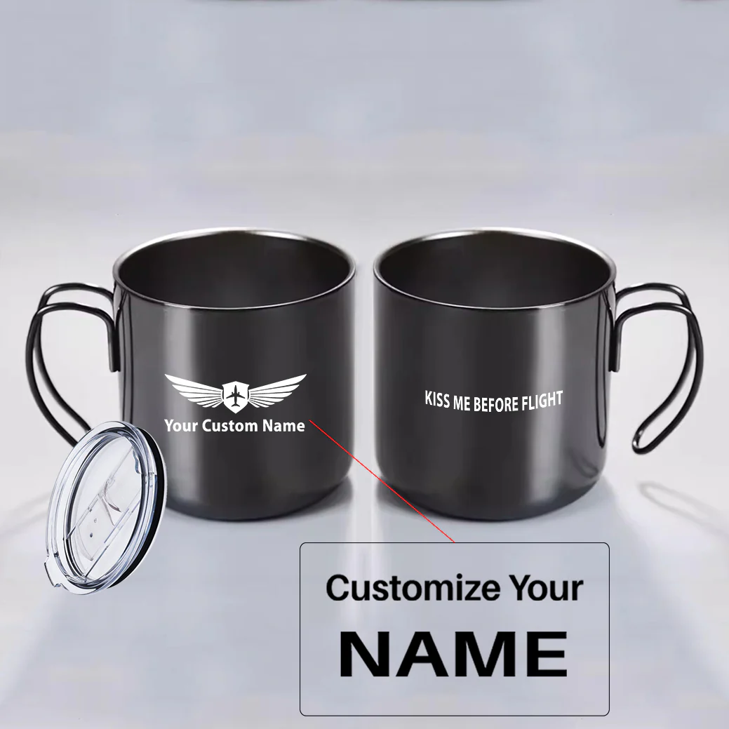KISS ME BEFORE FLIGHT Designed Stainless Steel Portable Mugs - Image 3