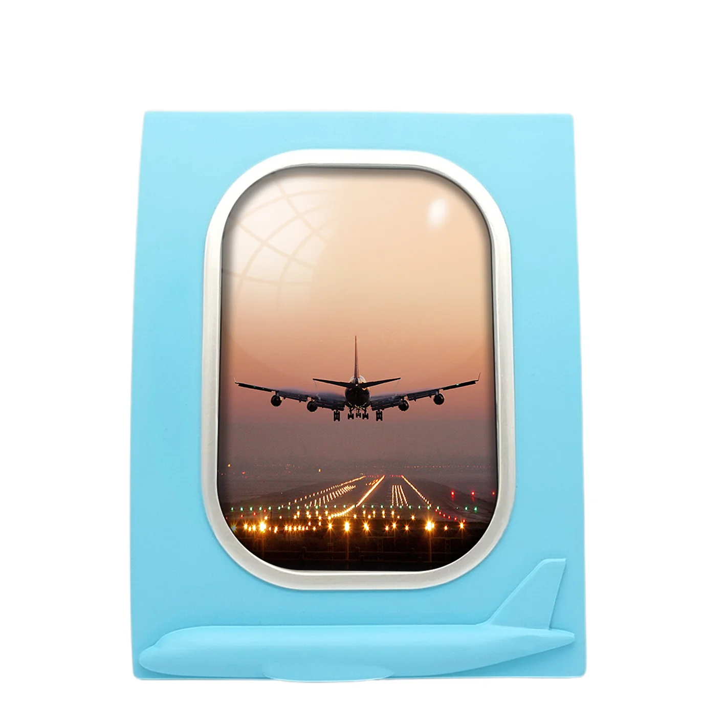 Landing Boeing 747 During Sunset Designed Airplane Window Photo Frame