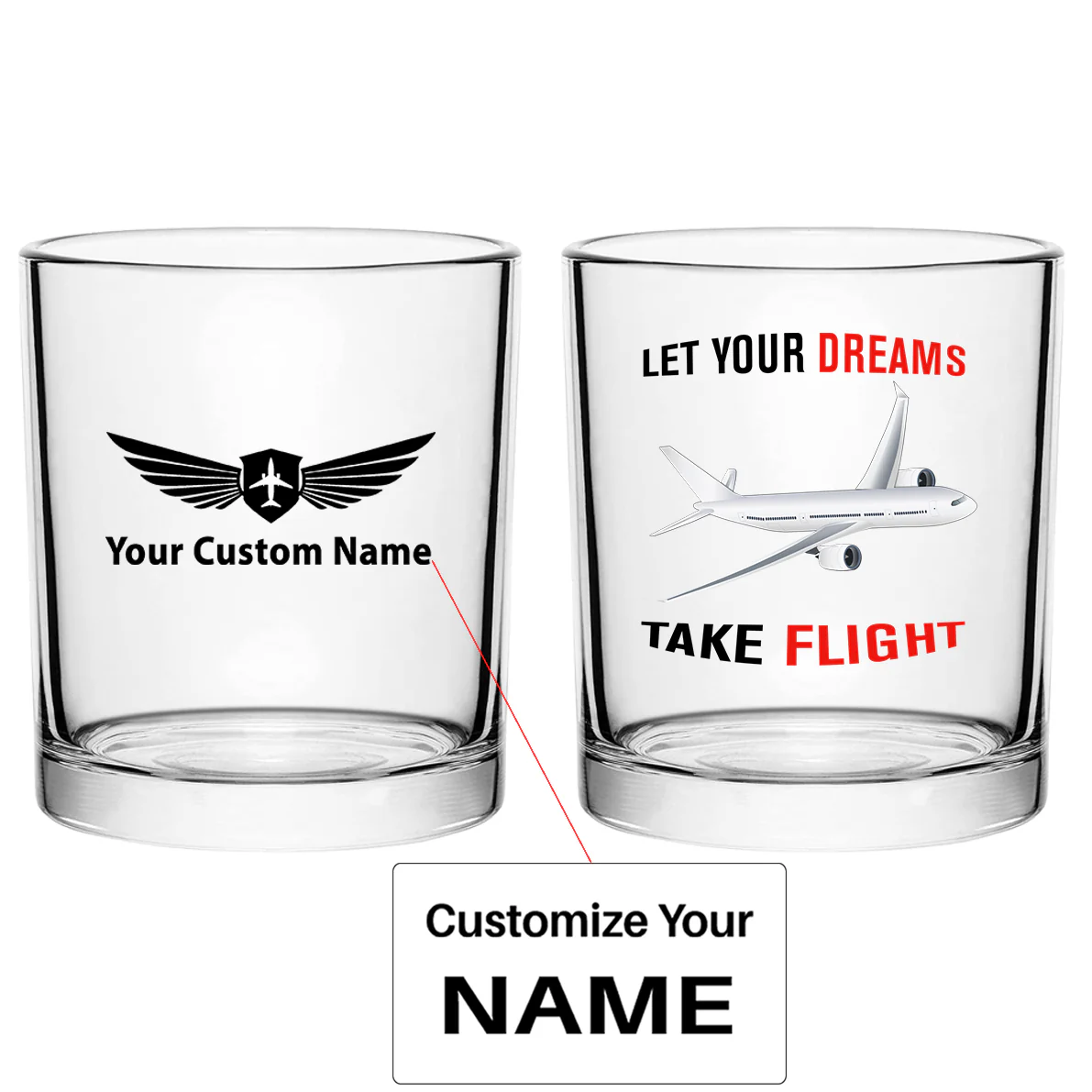 Let Your Dreams Take Flight Designed Special Whiskey Glasses