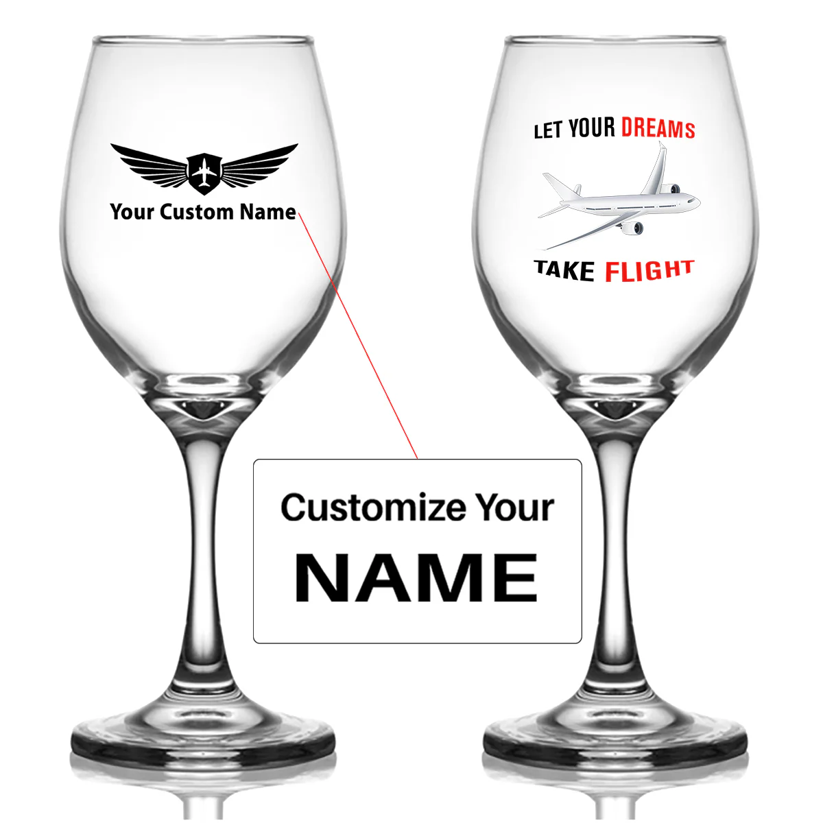 Let Your Dreams Take Flight Designed Wine Glasses