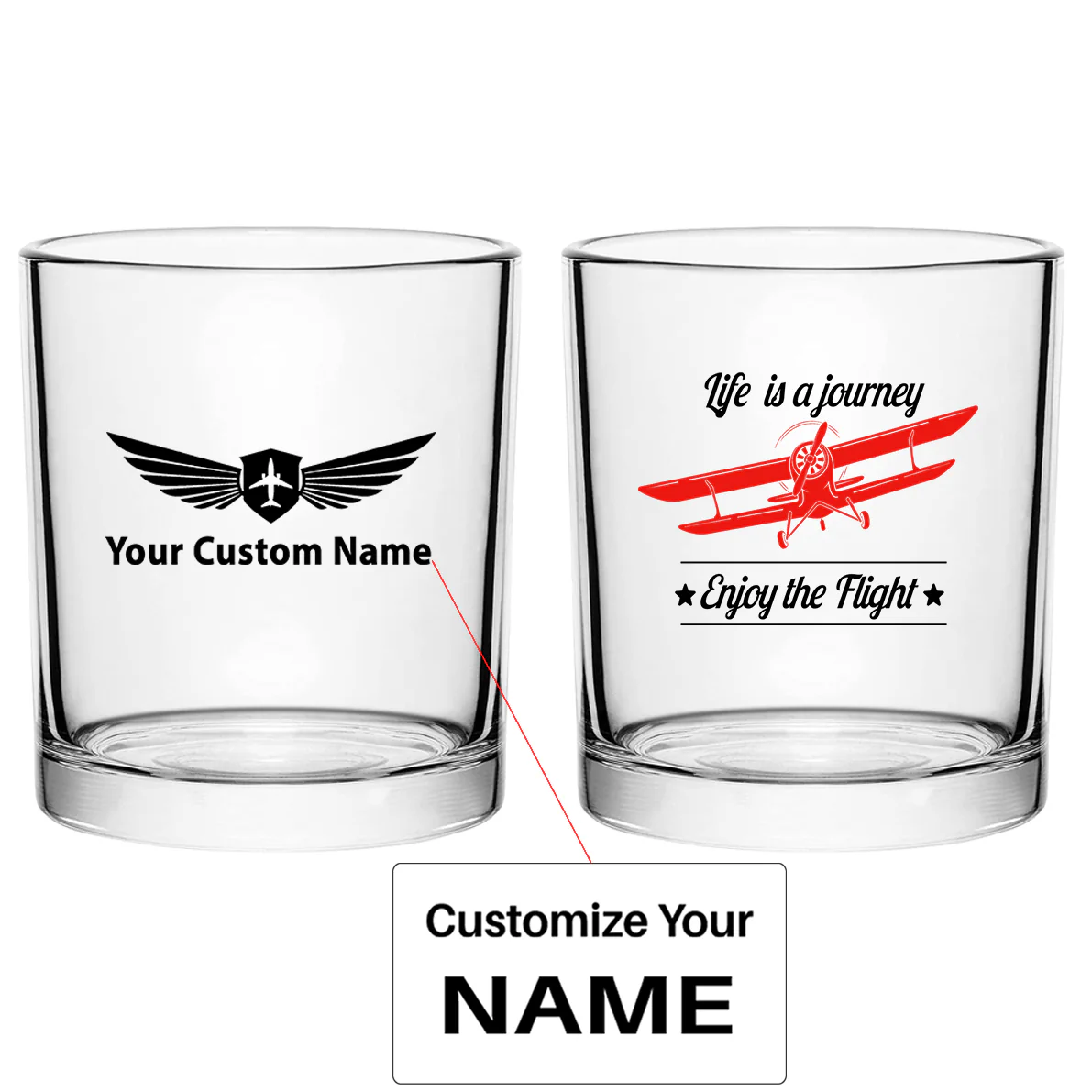 Life is a journey Enjoy the Flight Designed Special Whiskey Glasses