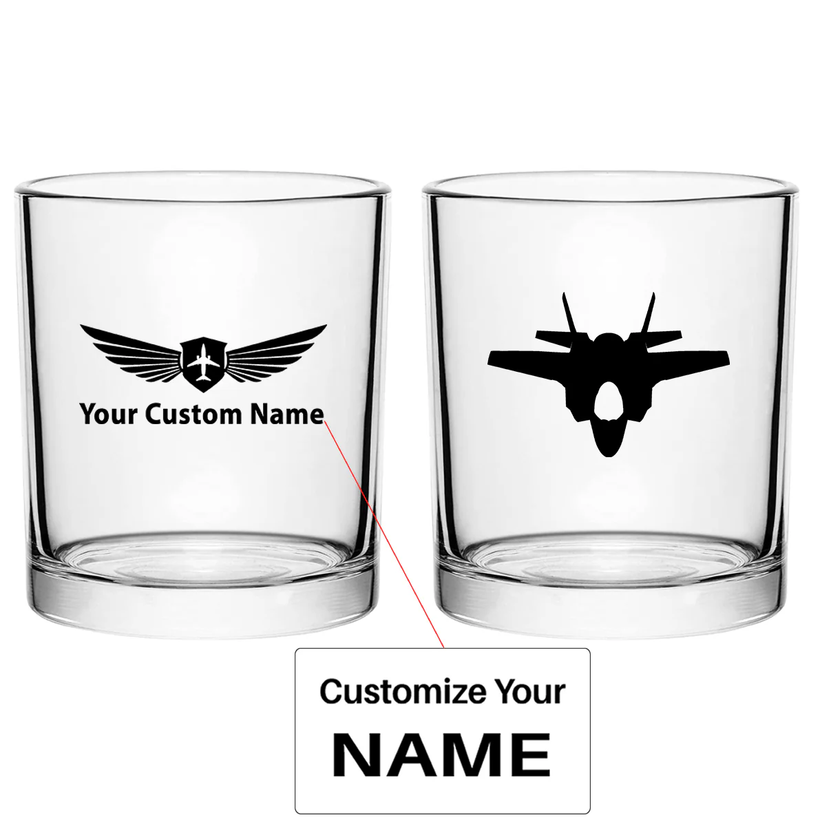 Fighter Jet 35 Silhouette Designed Special Whiskey Glasses
