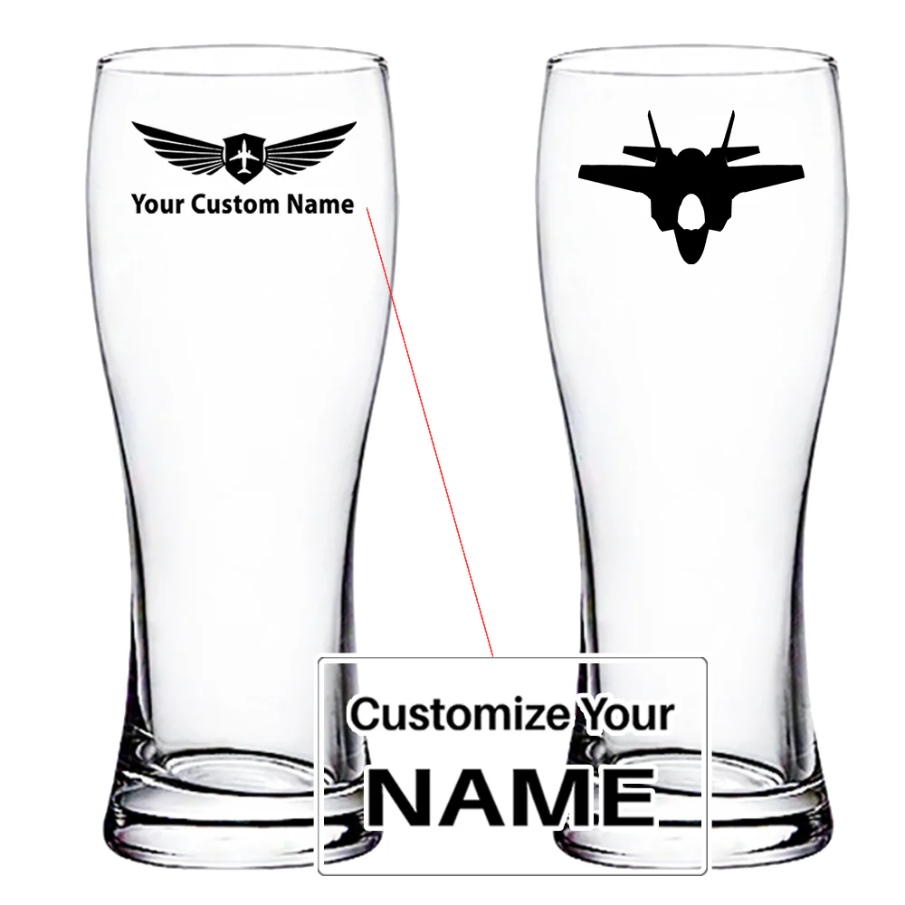 Lockheed Martin Jet 35 Lightning II Silhouette Designed Pilsner Beer Glasses