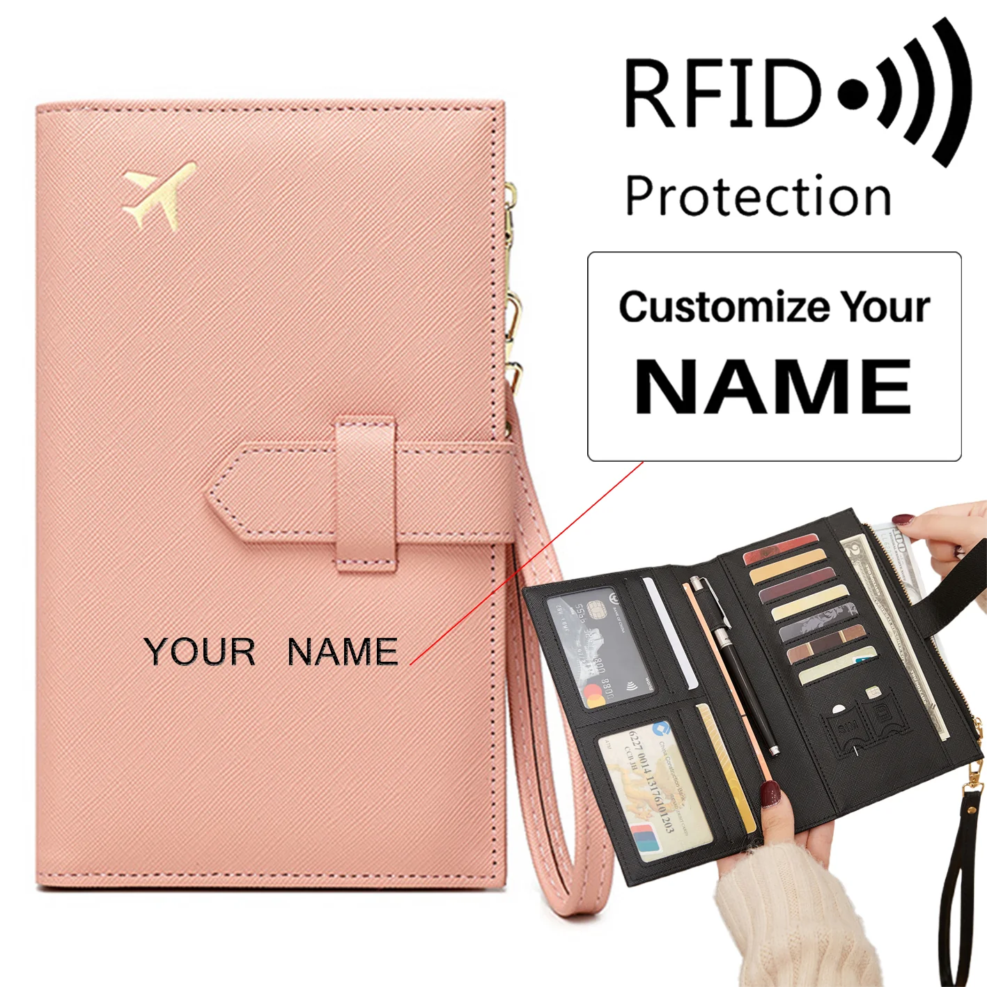 Long Size RFID Anti-Magnetic Passport Wallet Zipper Buckle Document Bag - Image 21
