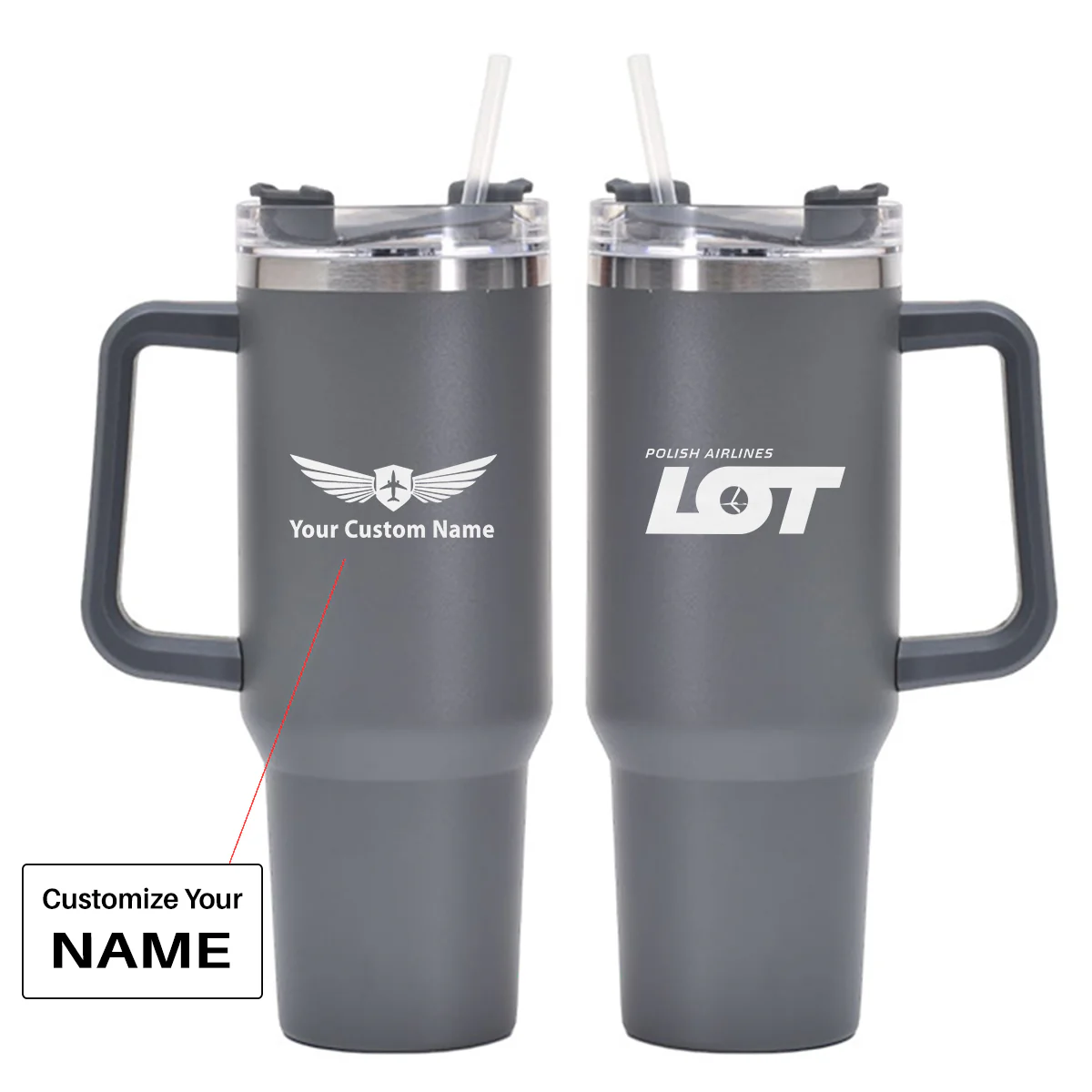 LOT Polish Airlines Designed 40oz Stainless Steel Car Mug With Holder - Image 19