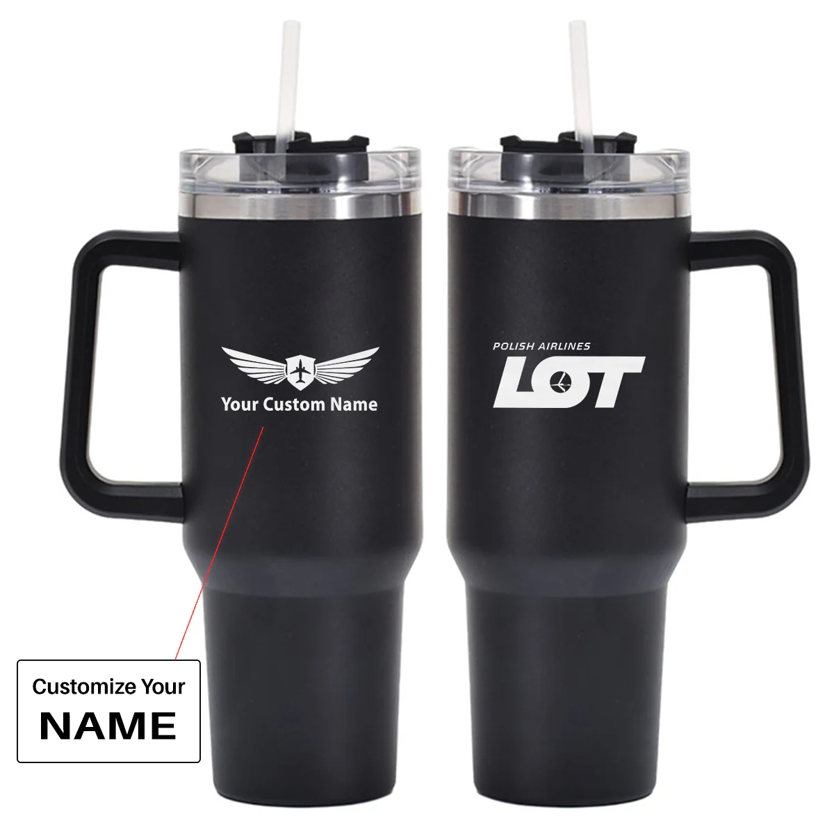 LOT Polish Airlines Designed 40oz Stainless Steel Car Mug With Holder - Image 2