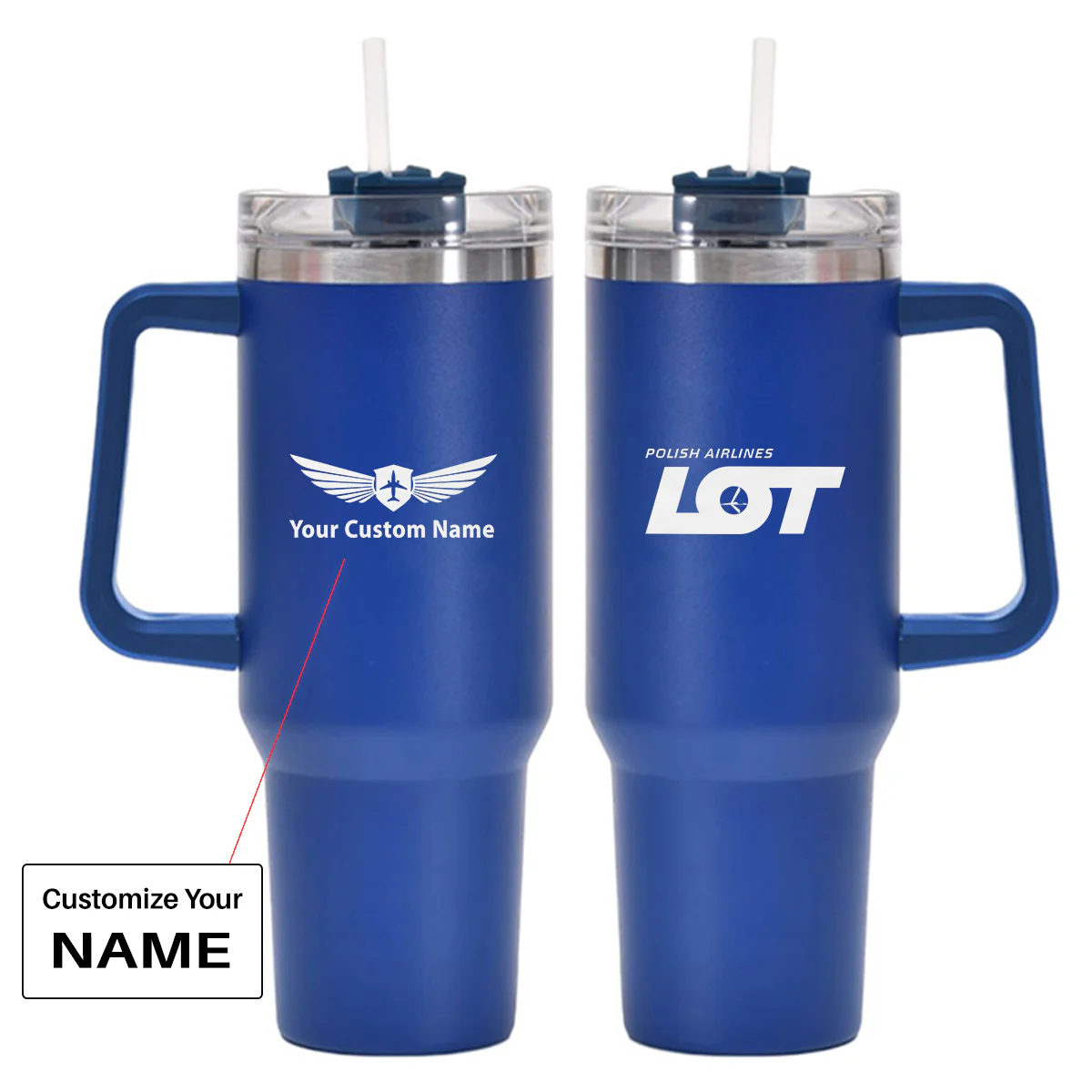 LOT Polish Airlines Designed 40oz Stainless Steel Car Mug With Holder - Image 3
