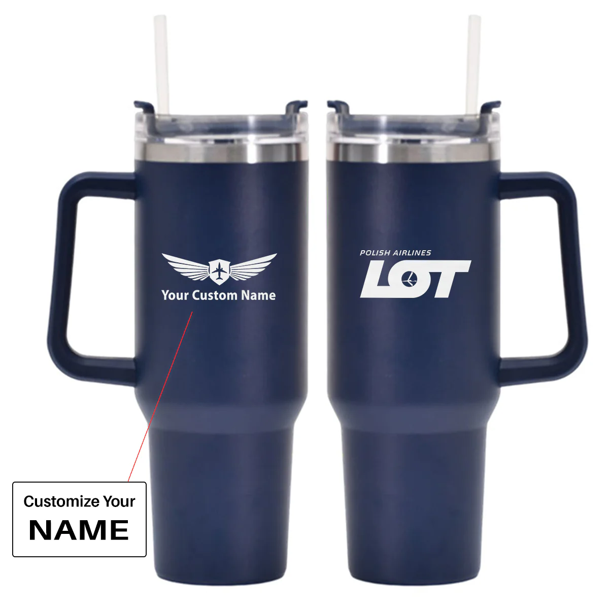 LOT Polish Airlines Designed 40oz Stainless Steel Car Mug With Holder - Image 5
