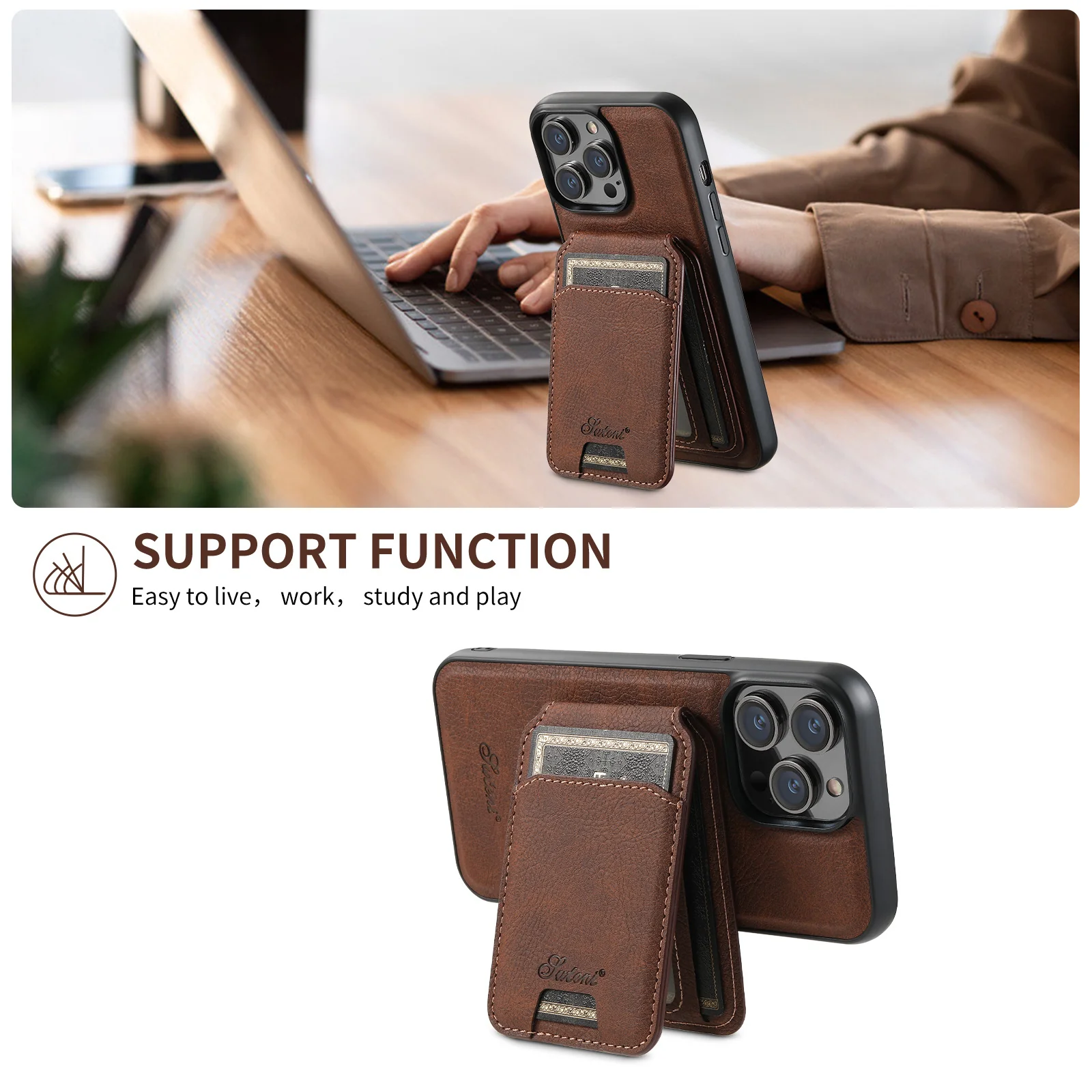 Magnetic Leather iPhone Cases Magsafe Wallet with  Removable Stand Card Slots - Image 10