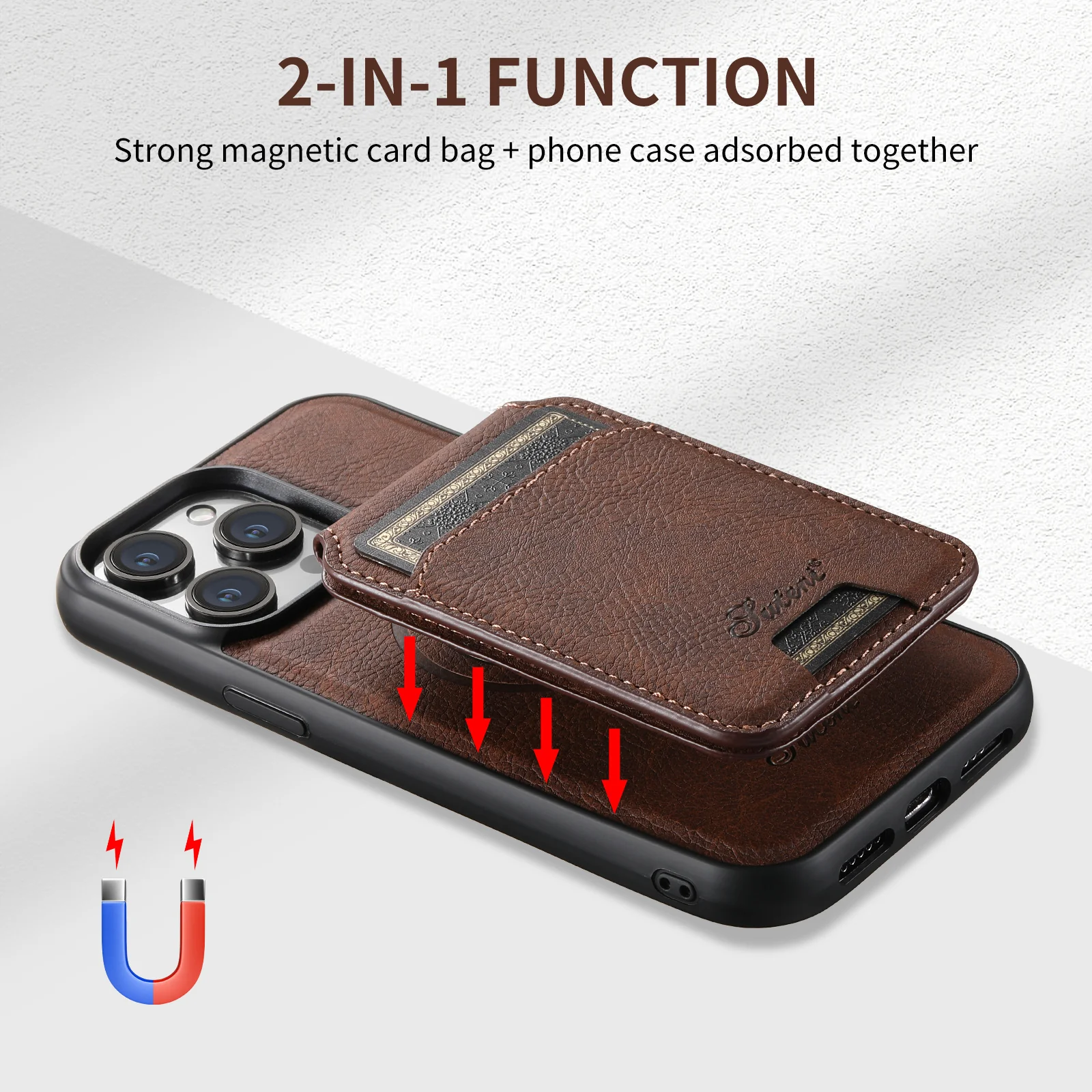 Magnetic Leather iPhone Cases Magsafe Wallet with  Removable Stand Card Slots - Image 4