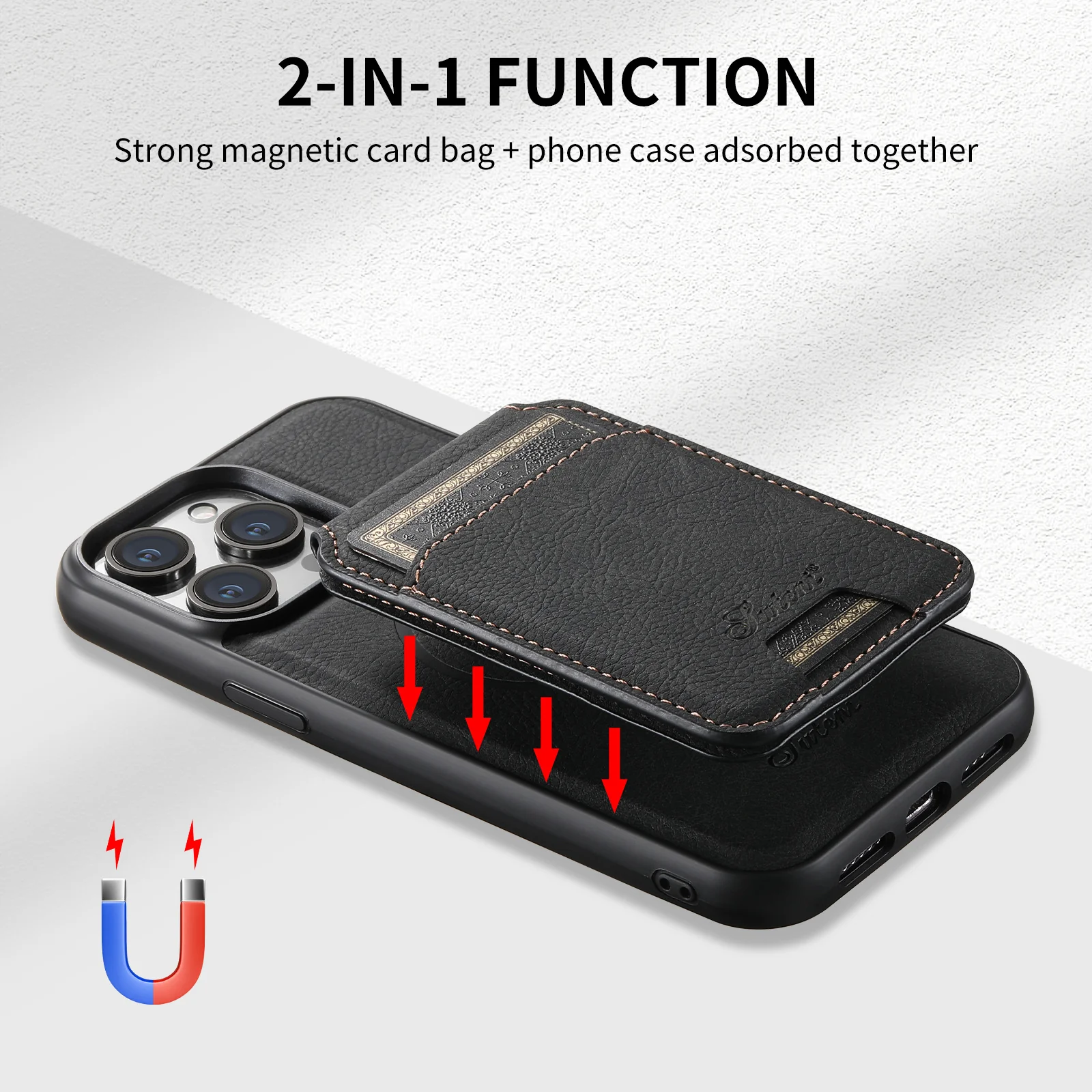 Magnetic Leather iPhone Cases Magsafe Wallet with  Removable Stand Card Slots - Image 7
