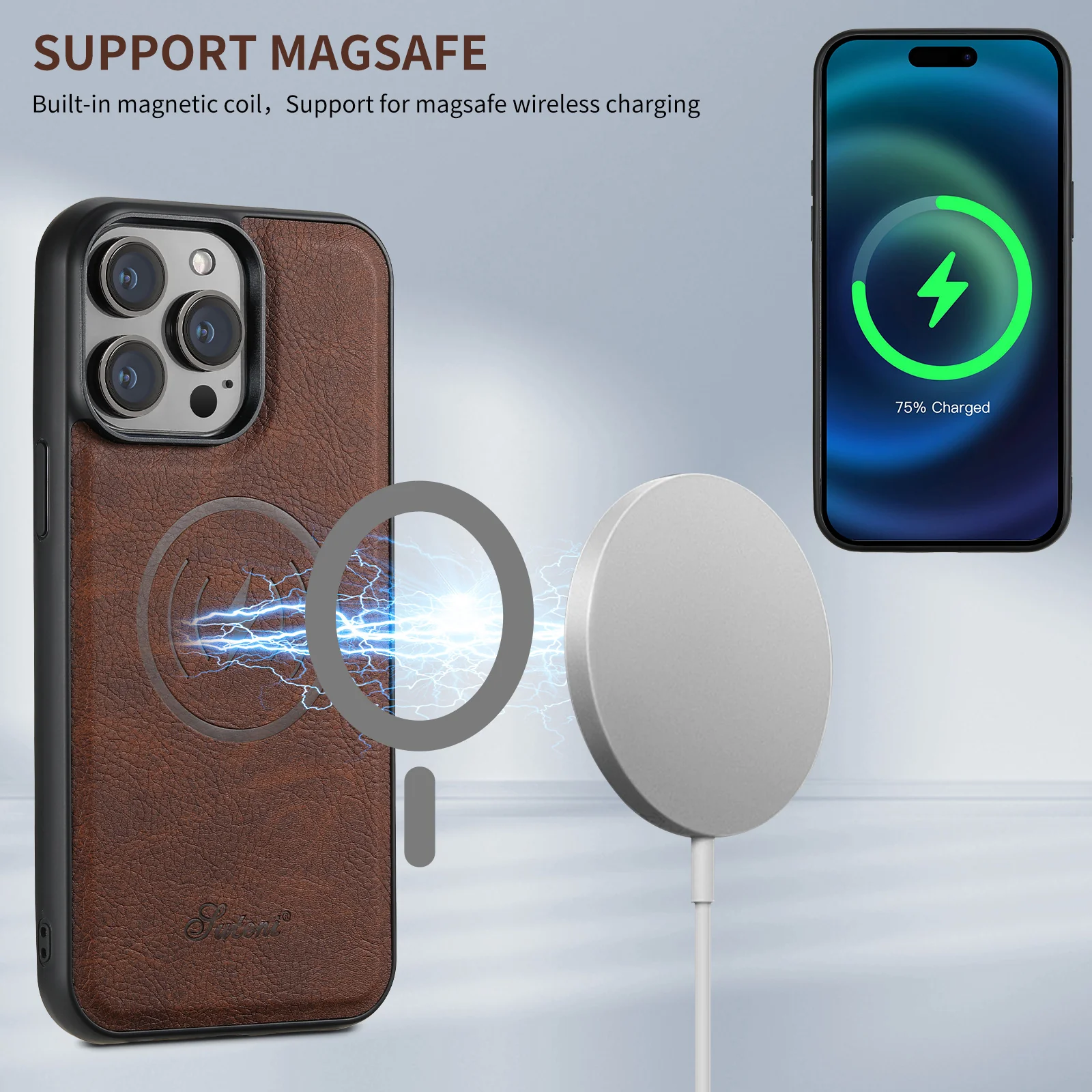 Magnetic Leather iPhone Cases Magsafe Wallet with  Removable Stand Card Slots - Image 8
