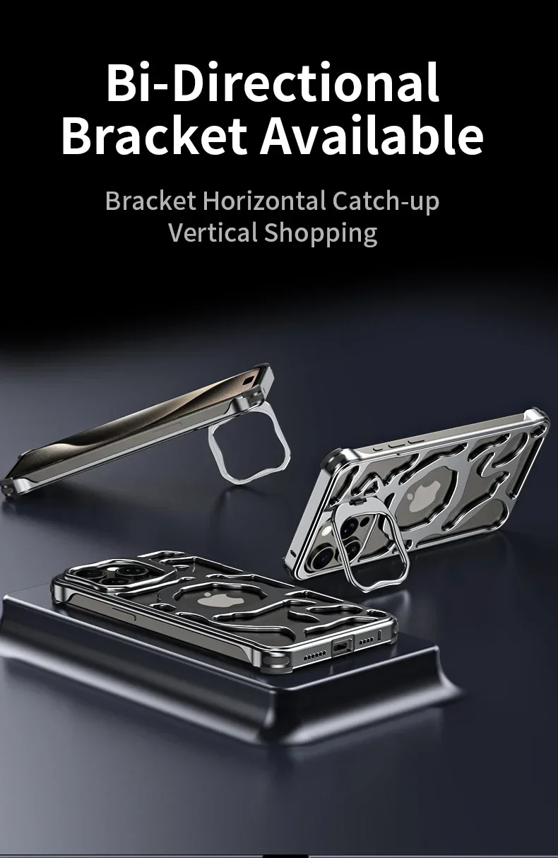 Magnetic Metal Invisible Bracket Phone Case For iPhone Aluminum Removable Heat Dissipation Armor Shockproof - Image 15