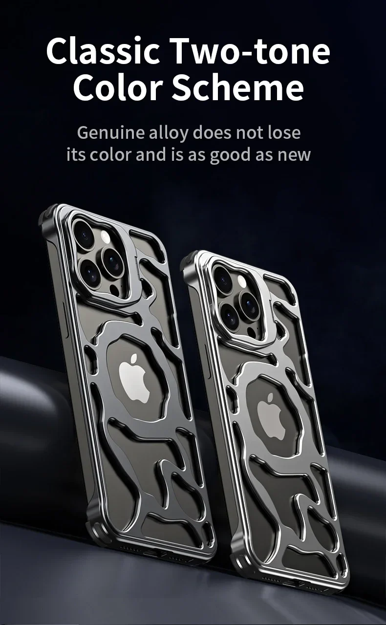 Magnetic Metal Invisible Bracket Phone Case For iPhone Aluminum Removable Heat Dissipation Armor Shockproof - Image 18
