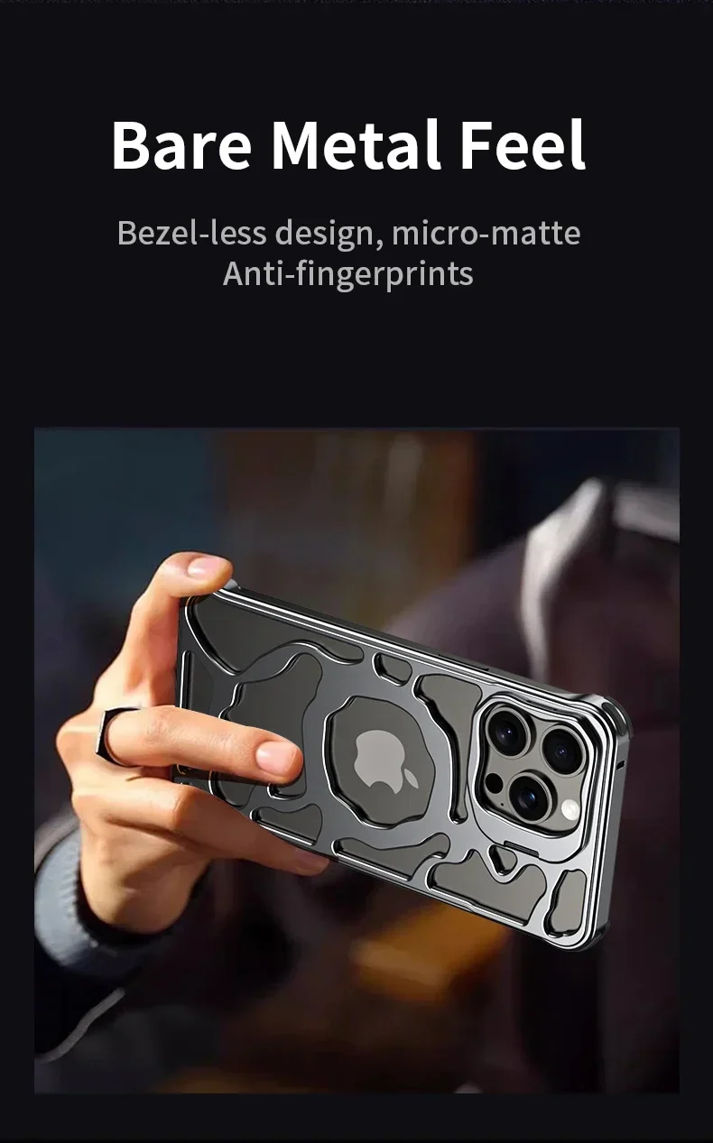 Magnetic Metal Invisible Bracket Phone Case For iPhone Aluminum Removable Heat Dissipation Armor Shockproof - Image 3