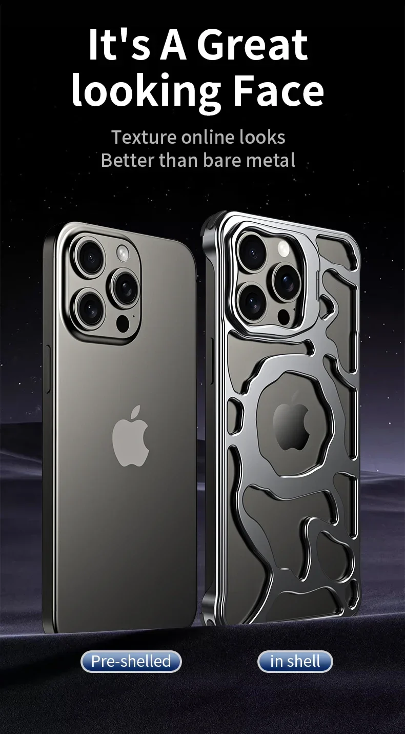 Magnetic Metal Invisible Bracket Phone Case For iPhone Aluminum Removable Heat Dissipation Armor Shockproof - Image 5