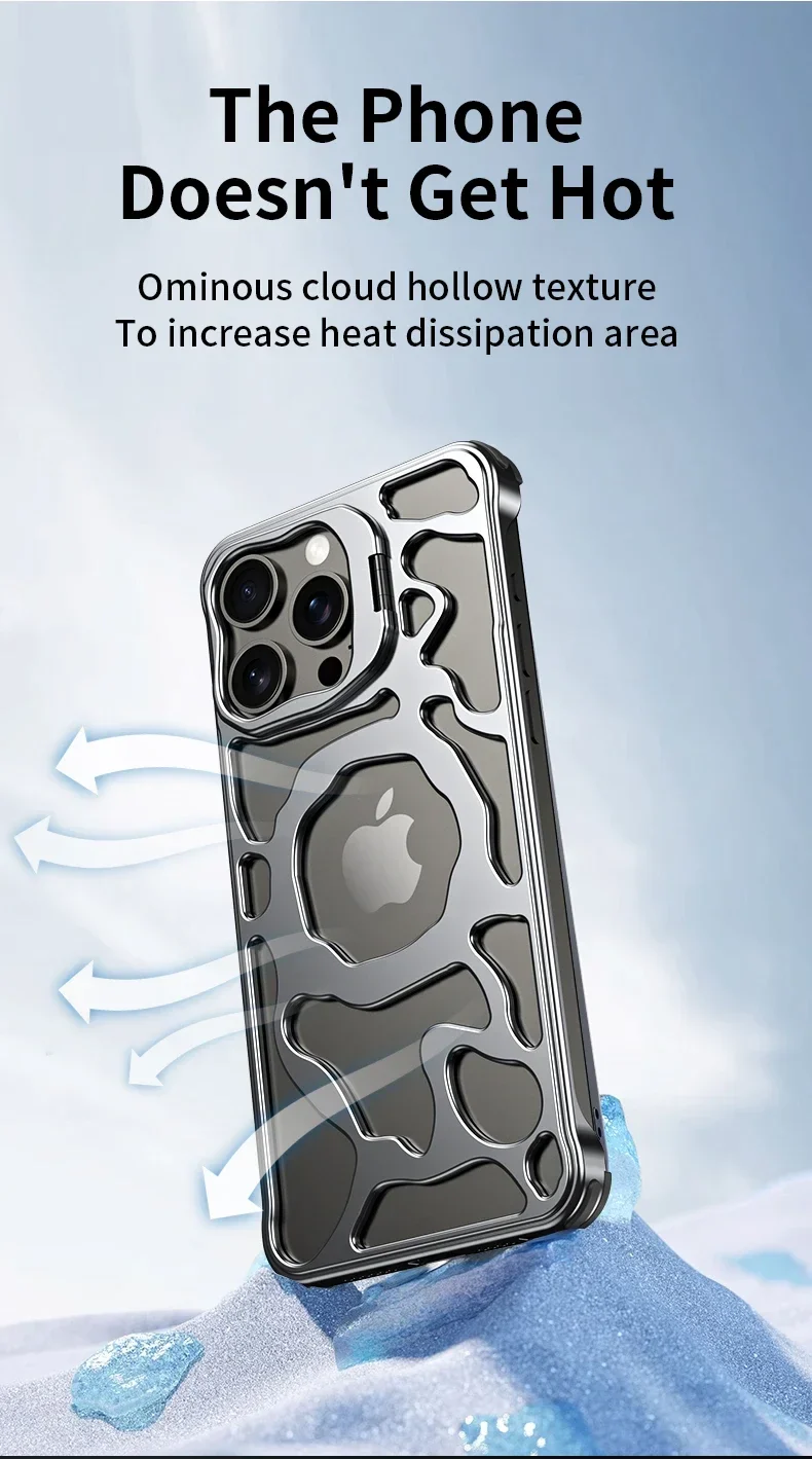 Magnetic Metal Invisible Bracket Phone Case For iPhone Aluminum Removable Heat Dissipation Armor Shockproof - Image 7