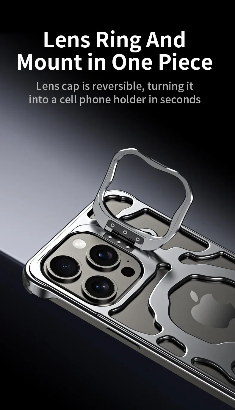 Magnetic Metal Invisible Bracket Phone Case For iPhone Aluminum Removable Heat Dissipation Armor Shockproof - Image 8