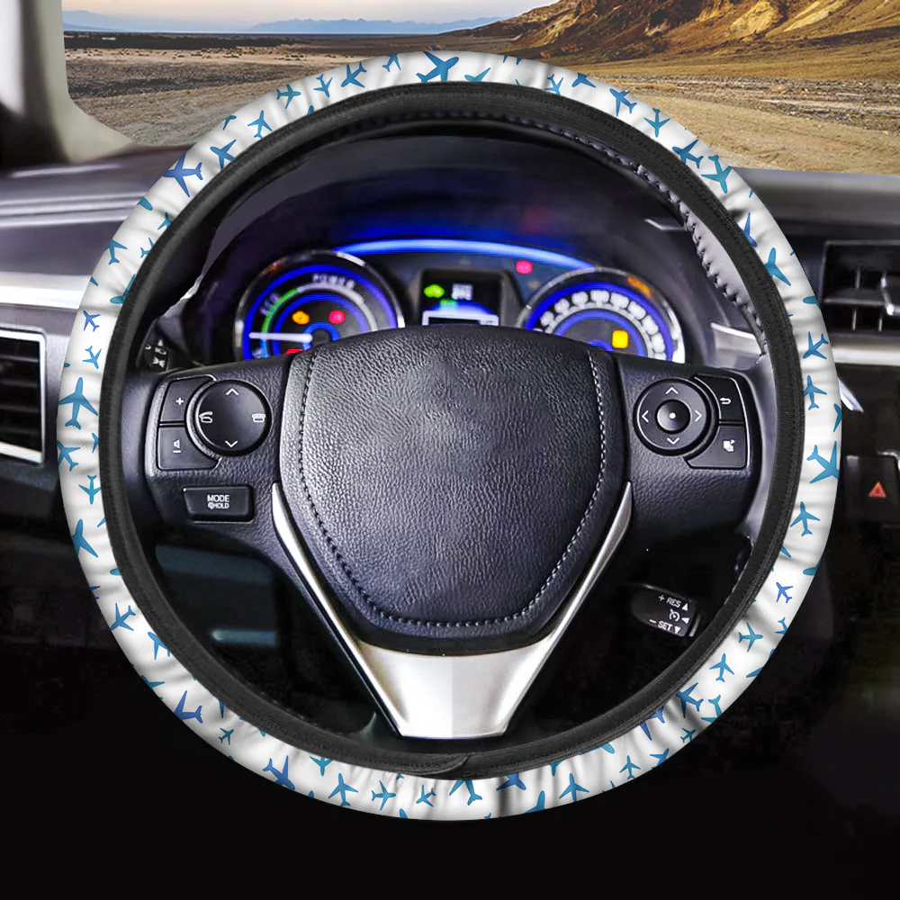 Many Airplanes White Designed Car Steering Wheel Cover