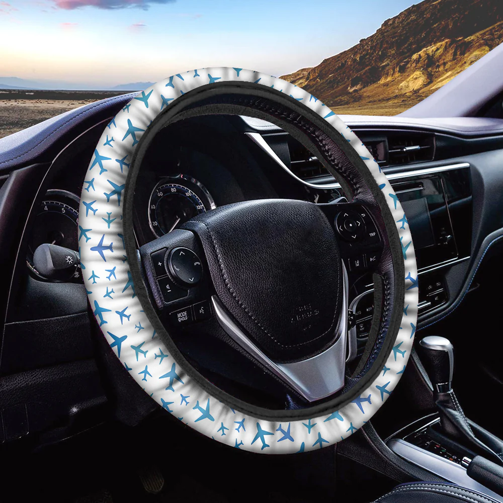 Many Airplanes White Designed Car Steering Wheel Cover - Image 2