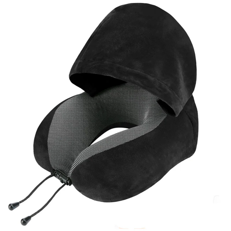 Memory Foam Hooded U-Shaped Travel Pillow: Portable Neck Support for Multiple Scenes - Image 3