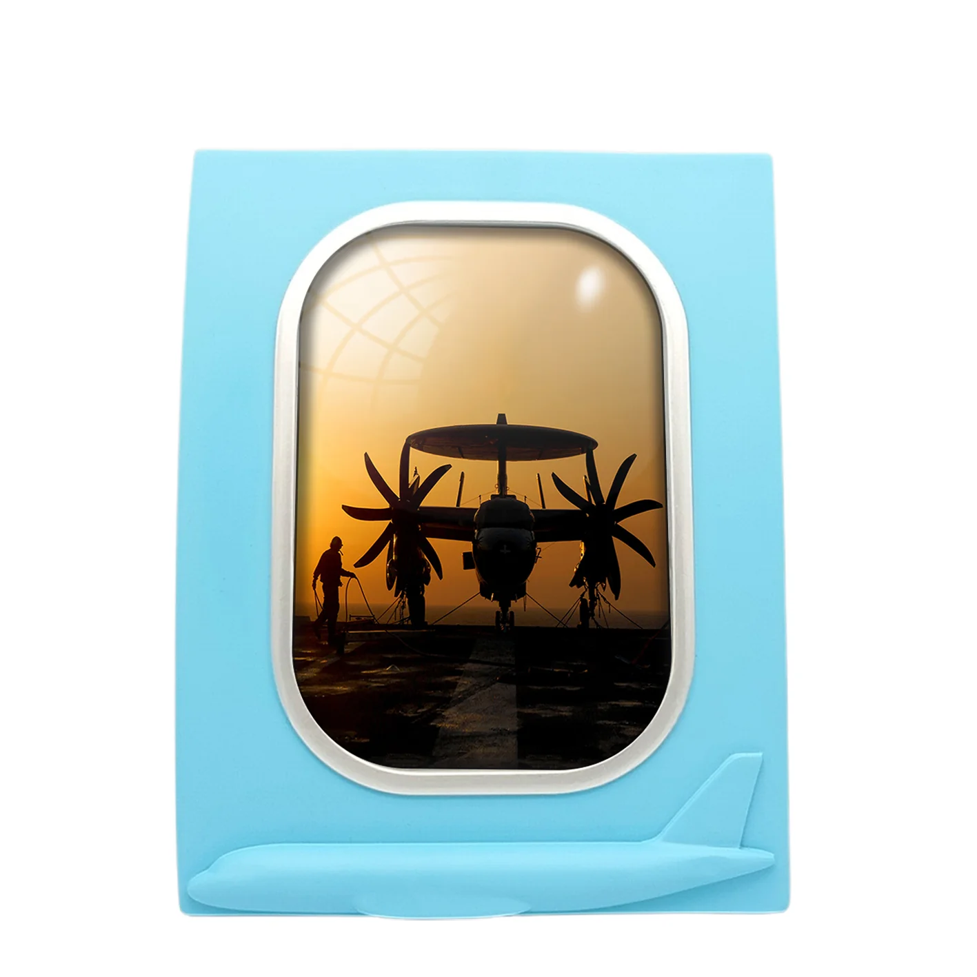 Military Plane at Sunset Designed Airplane Window Photo Frame
