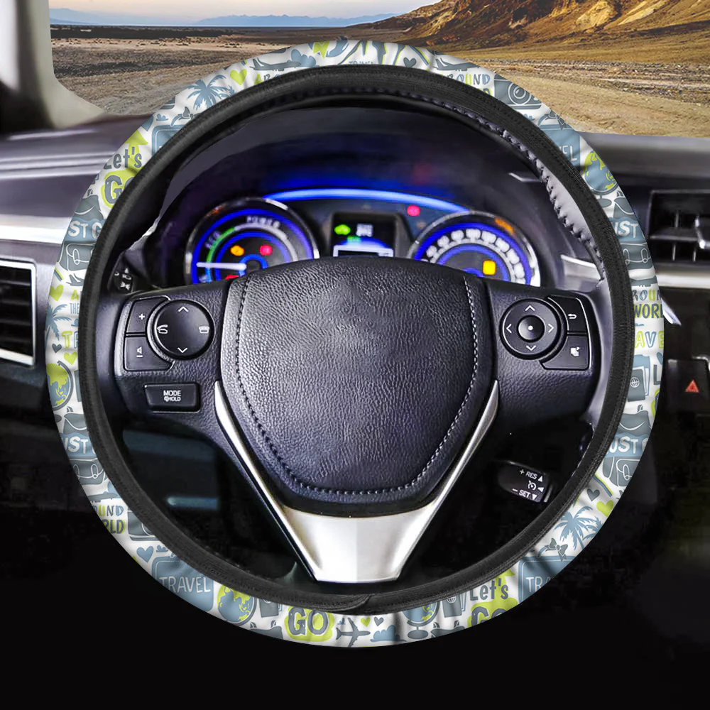 Motivational Travel Badges Designed Car Steering Wheel Cover