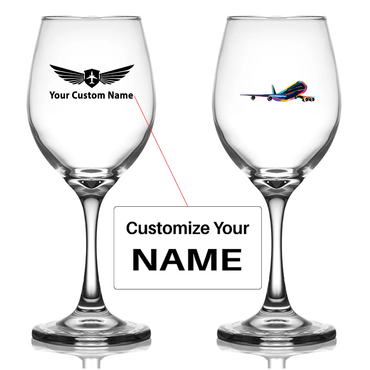 Multicolor Airplane Designed Wine Glasses