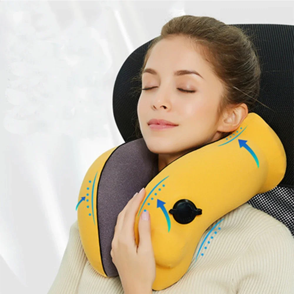 New Flannelette Inflatable U-Shaped Travel Neck Pillow: For Car, Aircraft