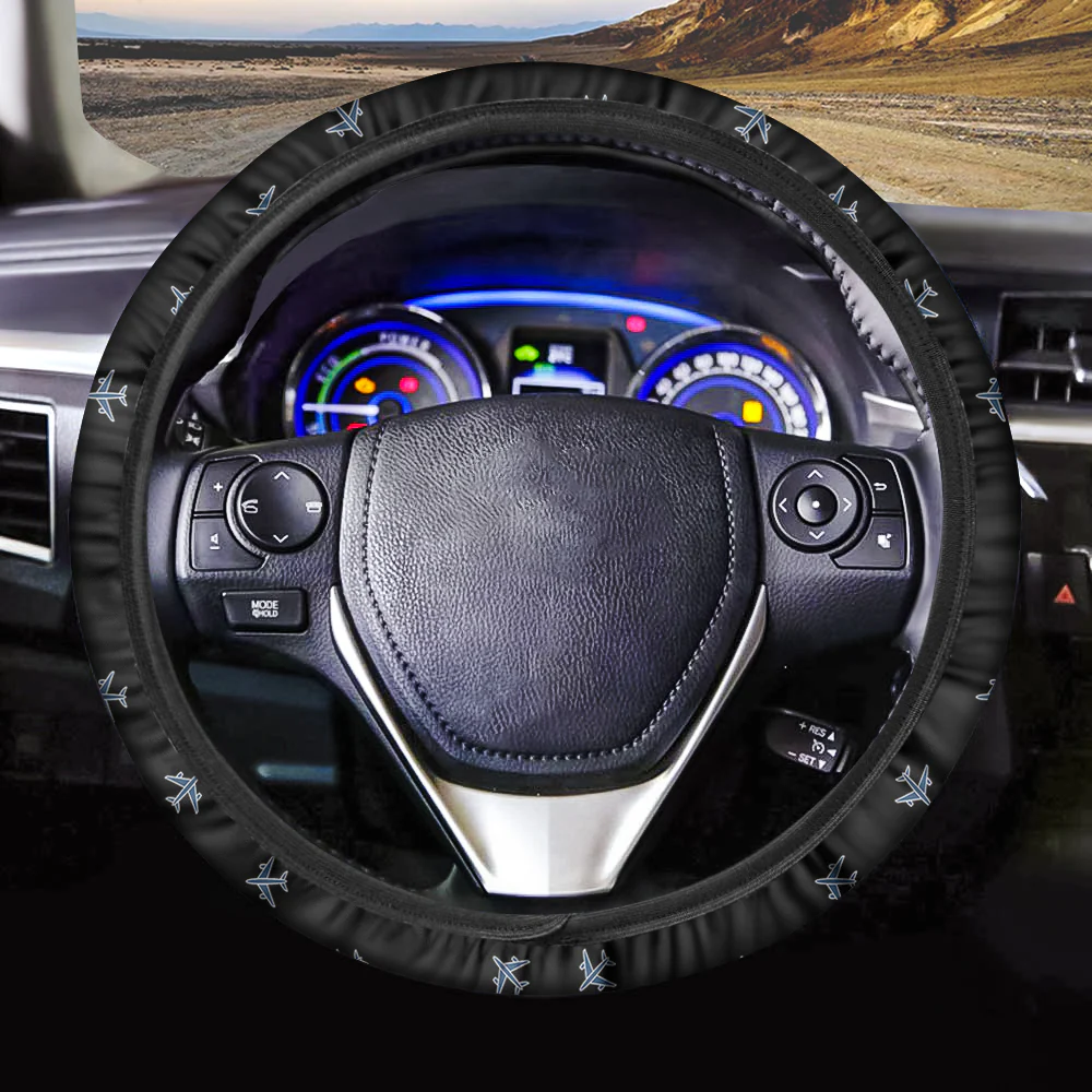 Nice Airplanes (Black) Designed Car Steering Wheel Cover