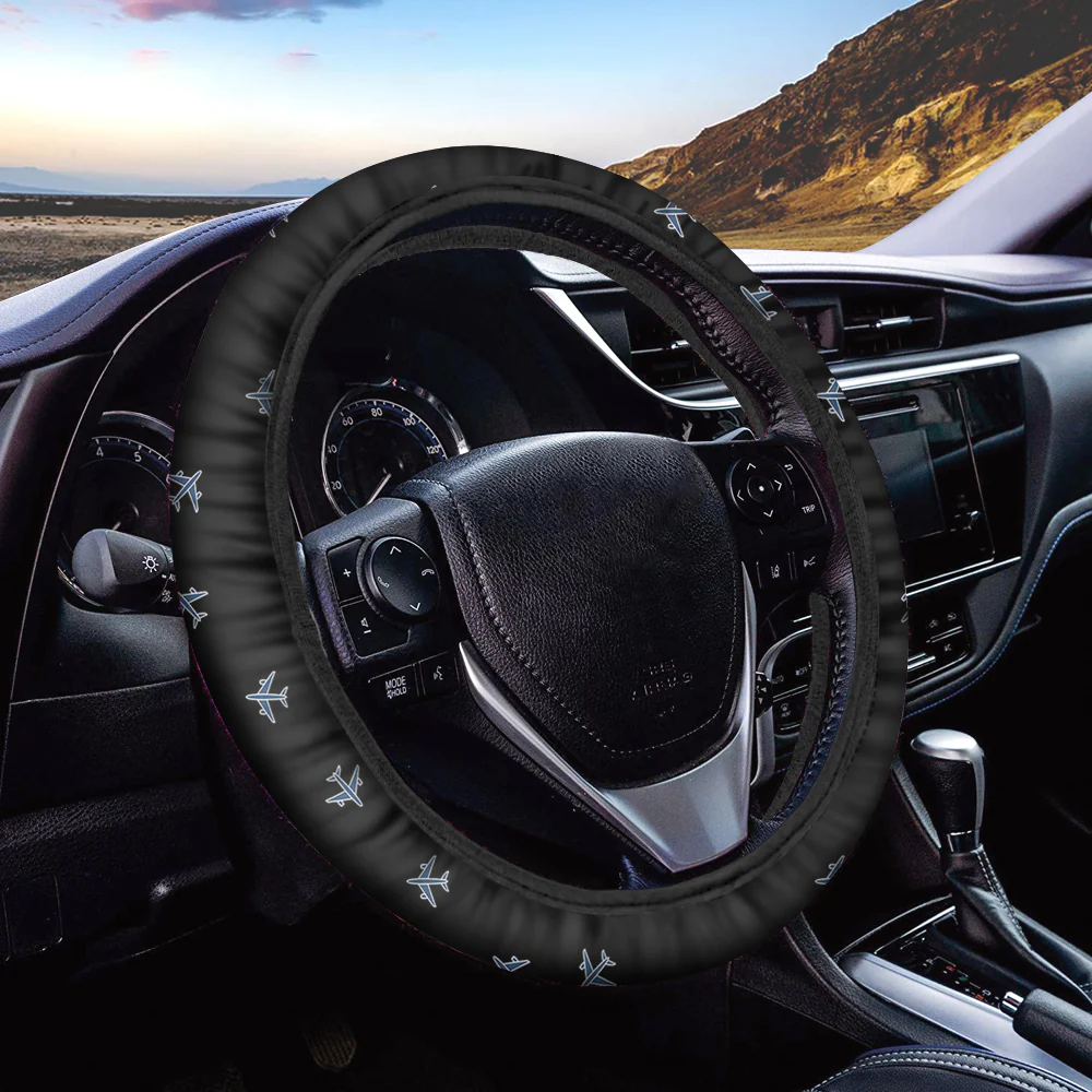 Nice Airplanes (Black) Designed Car Steering Wheel Cover - Image 2