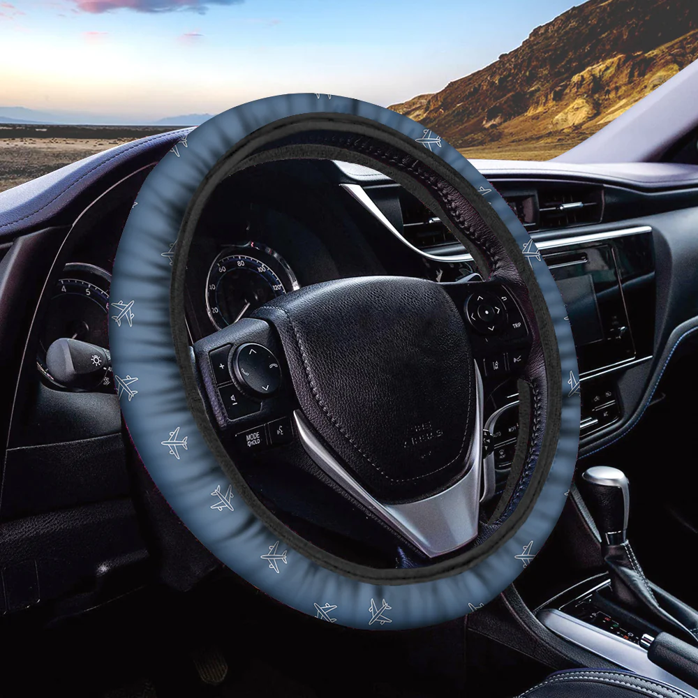 Nice Airplanes (Blue) Designed Car Steering Wheel Cover - Image 2