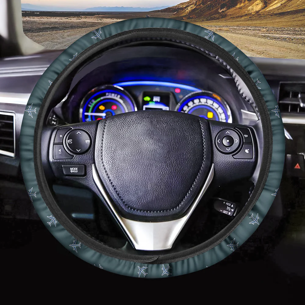 Nice Airplanes (Green) Designed Car Steering Wheel Cover