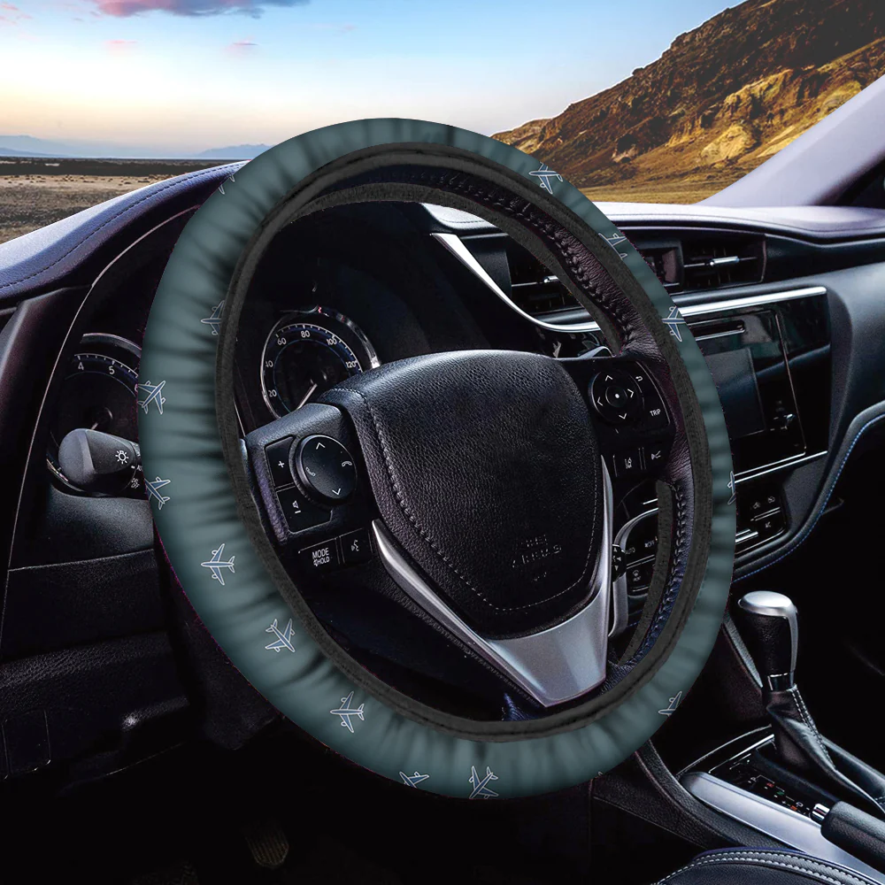 Nice Airplanes (Green) Designed Car Steering Wheel Cover - Image 2