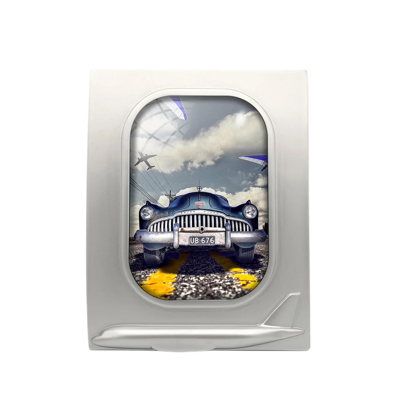 Old Car and Planes Designed Airplane Window Photo Frame - Image 2