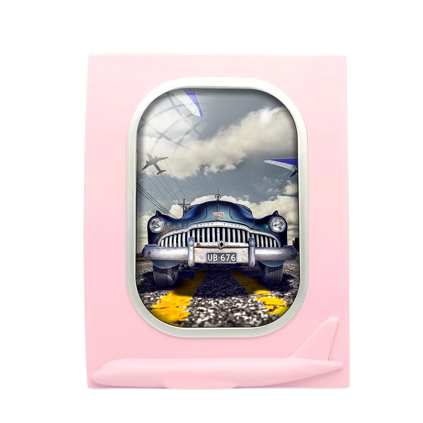 Old Car and Planes Designed Airplane Window Photo Frame - Image 3