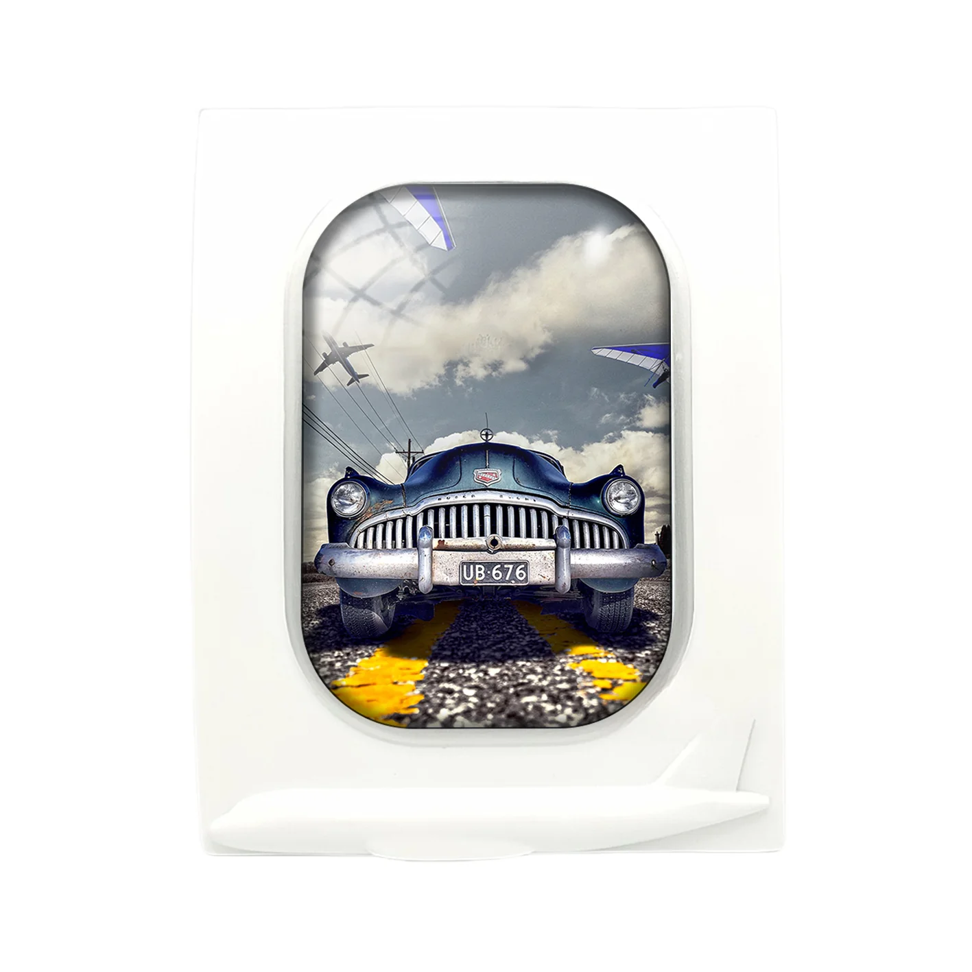 Old Car and Planes Designed Airplane Window Photo Frame - Image 4