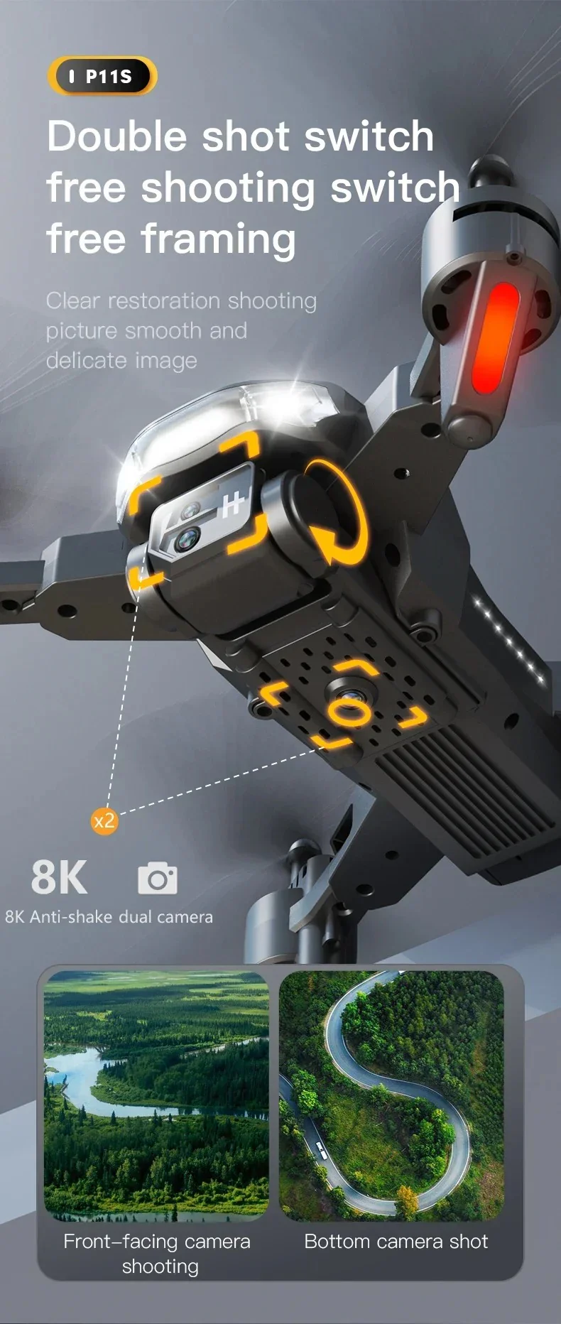 P11S Drone: 8K HD Dual-Camera, 4-Way Obstacle Avoidance, Optical Flow & ESC - Image 7