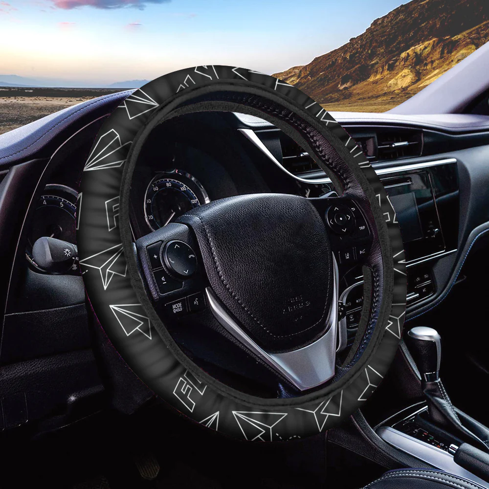 Paper Airplane & Fly Black Designed Car Steering Wheel Cover - Image 2
