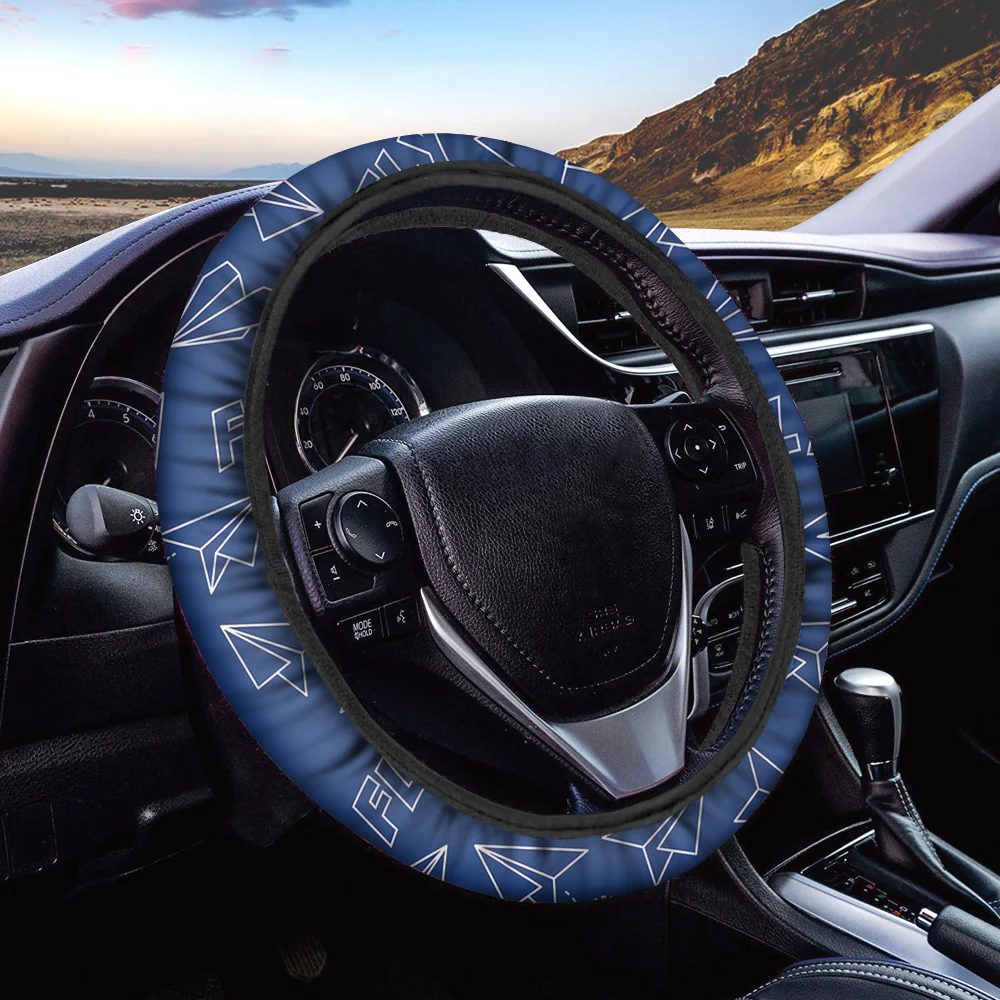 Paper Airplane & Fly (Blue) Designed Car Steering Wheel Cover - Image 2