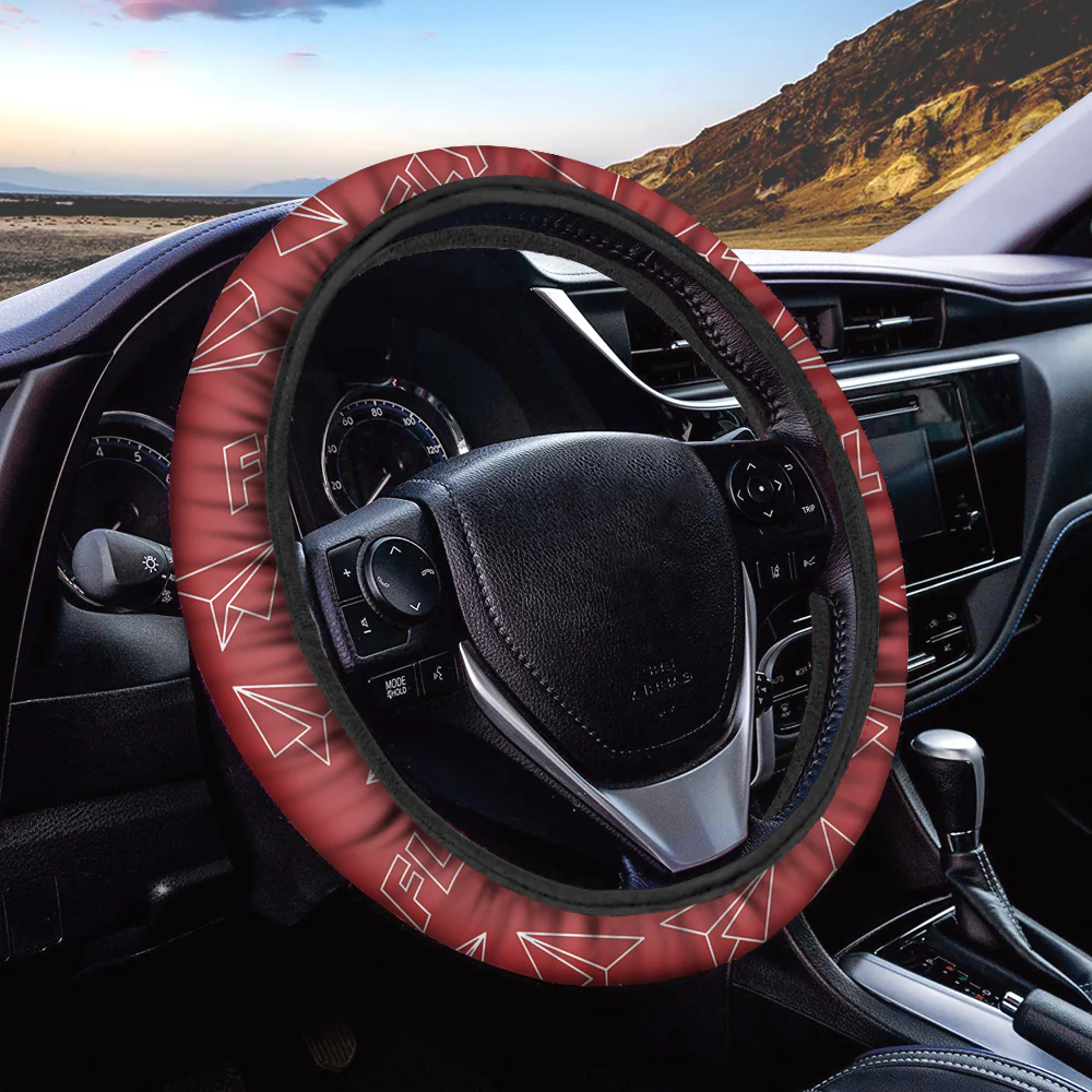 Paper Airplane & Fly (Red) Designed Car Steering Wheel Cover - Image 2