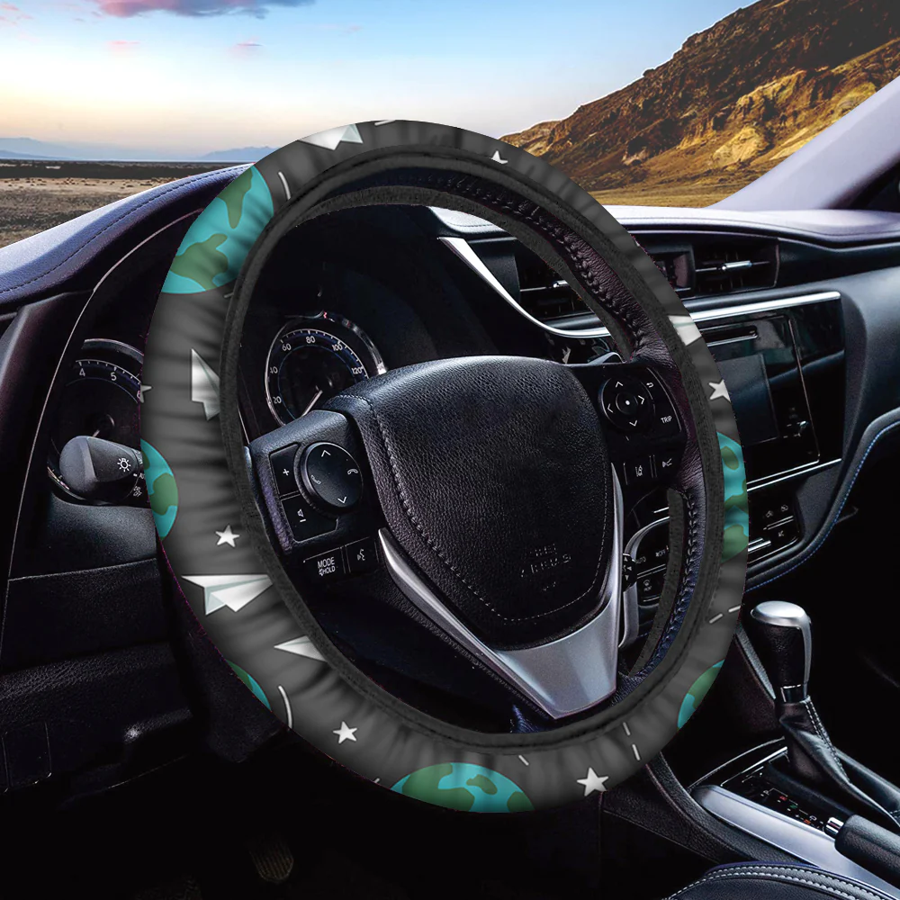 Paper Planes & Earth Designed Car Steering Wheel Cover - Image 2