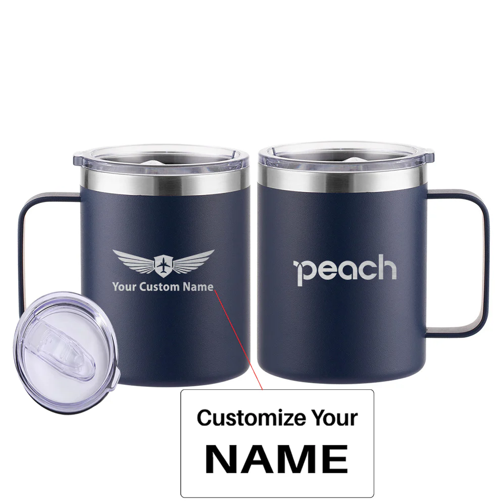 Peach Airlines Designed Stainless Steel Laser Engraved Mugs - Image 3