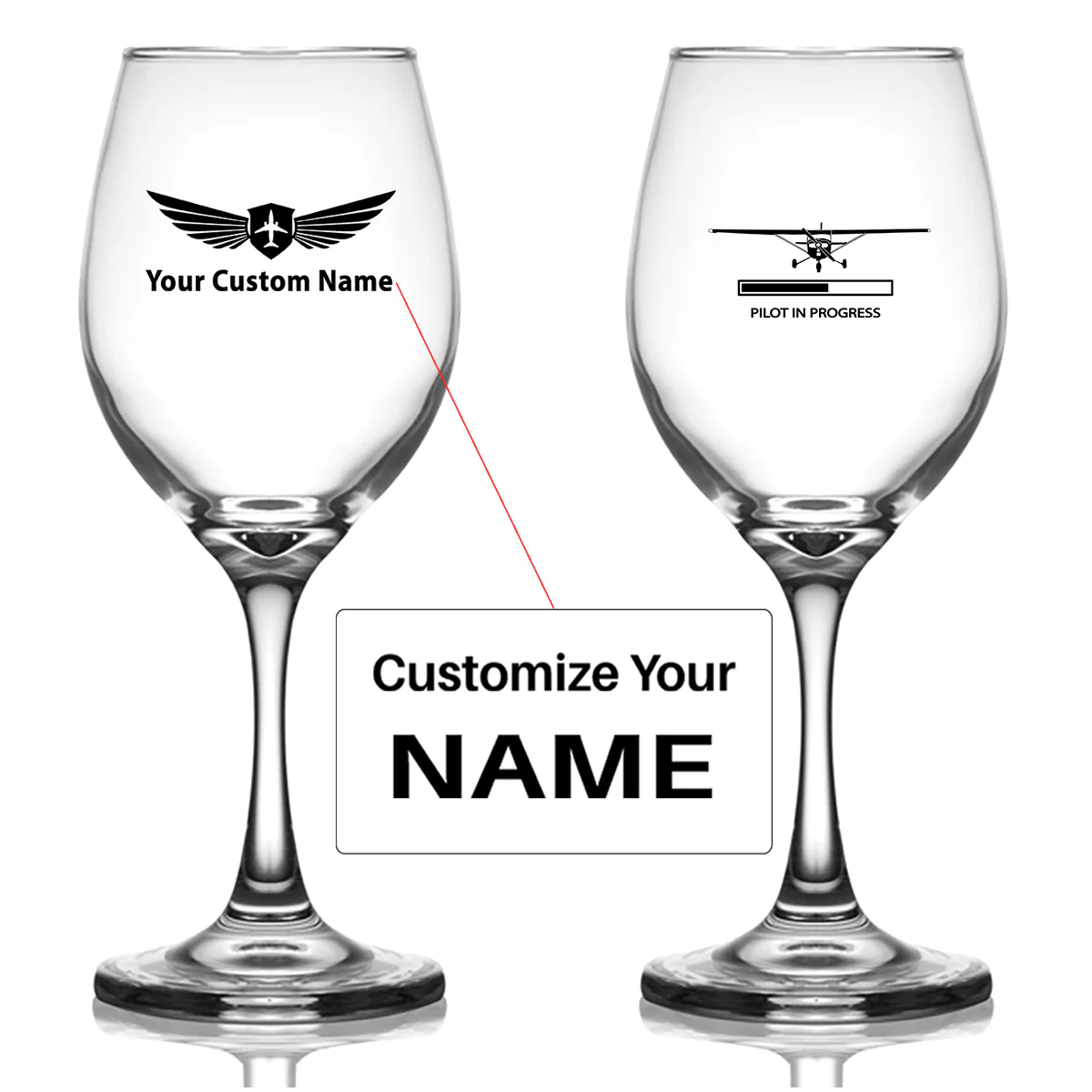 Pilot In Progress (Cessna) Designed Wine Glasses