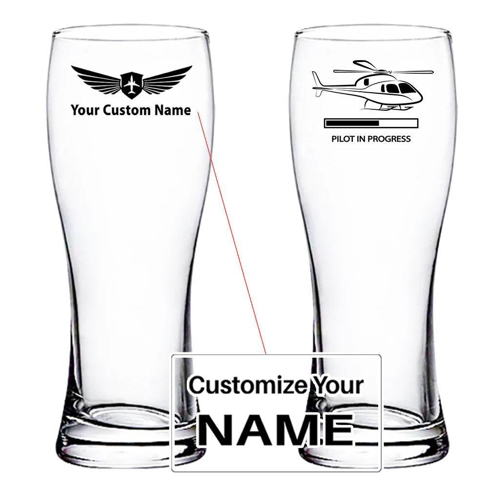 Pilot In Progress (Helicopter) Designed Pilsner Beer Glasses