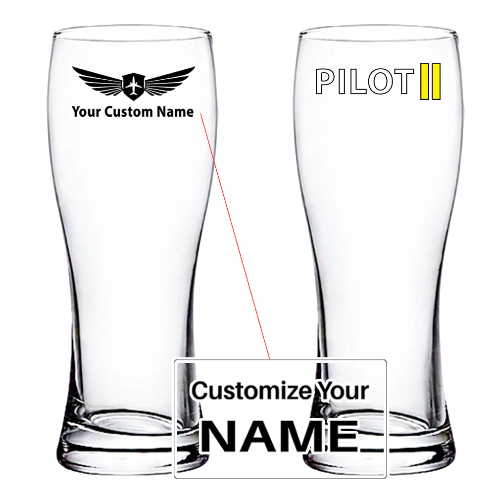 Pilot & Stripes (2 Lines) Designed Pilsner Beer Glasses