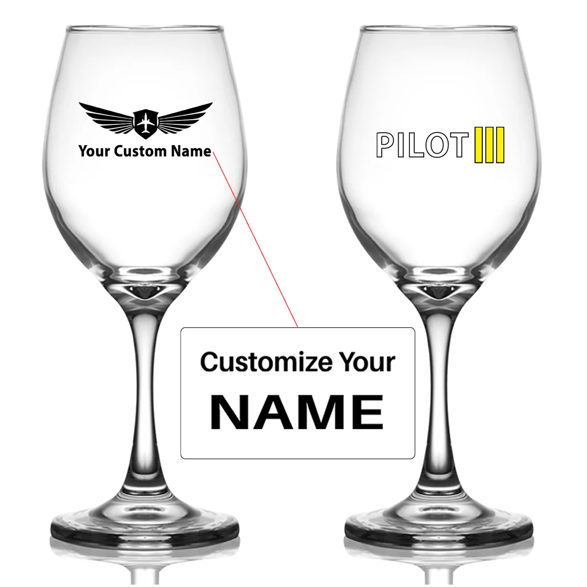 Pilot & Stripes (3 Lines) Designed Wine Glasses