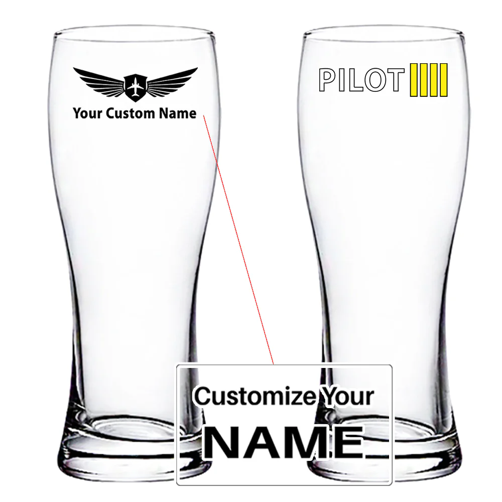 Pilot & Stripes (4 Lines) Designed Pilsner Beer Glasses